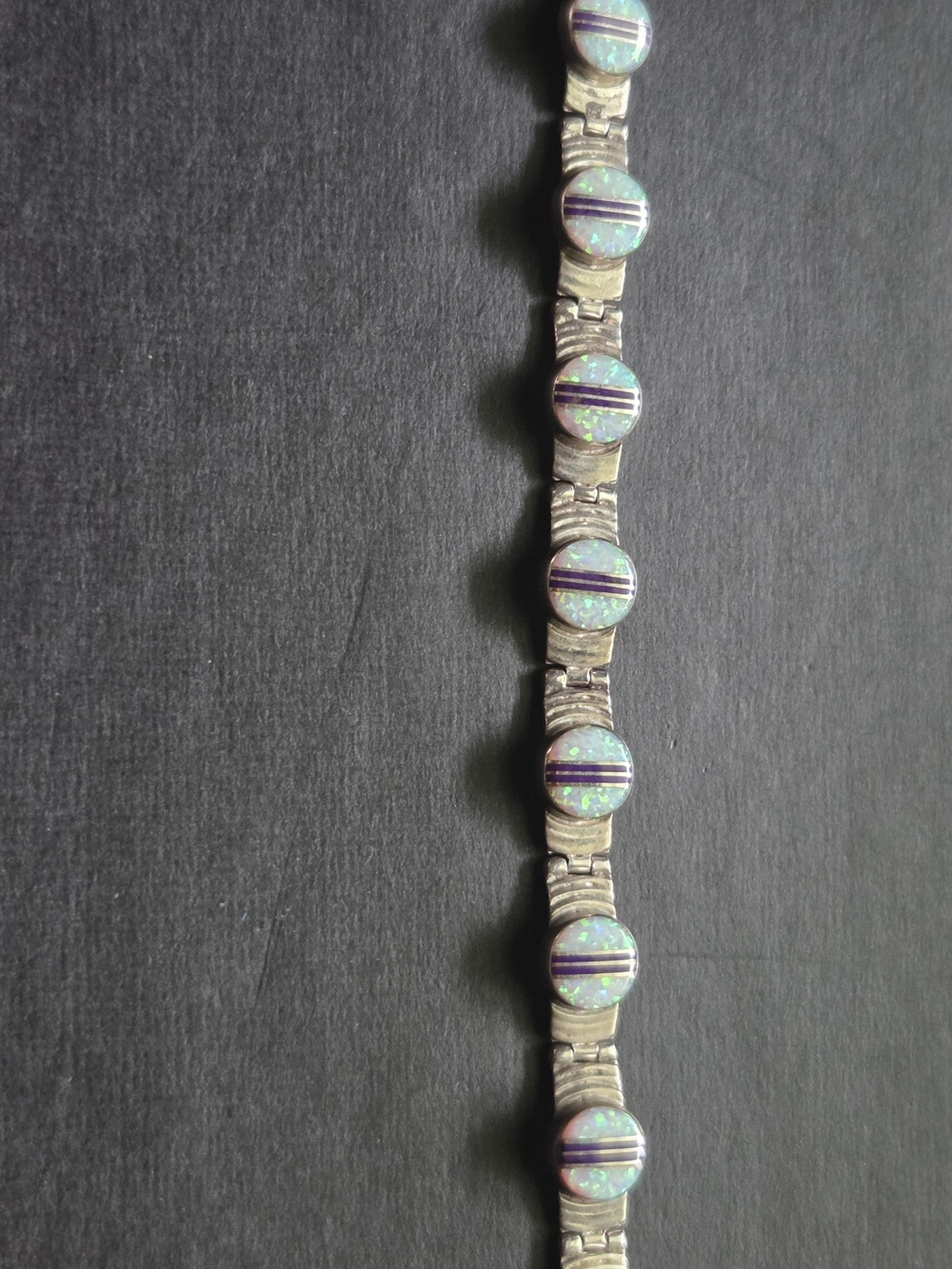 Vintage Sterling Silver Southwestern Fire Opal Inlay Link Bracelet QF 925 - Picture 3 of 9